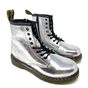 Dr Marten 8 Eye Cracked Silver Leather Boots New